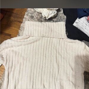 Sweet Rain Ribbed Cream Turtleneck Sweater
